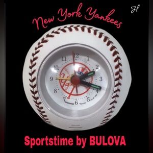 BULOVA Sportstime New York Yankees Baseball Replica Battery Alarm‎ Clock Vintage
